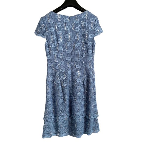 NEW Alex Evenings Lace Sequins Cap Sleeve Blue Cocktail Dress Size 6 - Picture 8 of 11